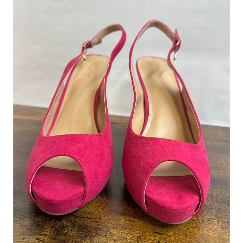 Thalia Sodi Luziaf Fuchsia Pink Faux Suede Pumps Peep Toe Slingback Heels 11 M - Picture 4 of 14